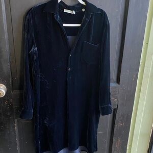 VINCE WOMENS dark -blue velvet Button -down Collar long-sleeve  Shirt  Dress S
